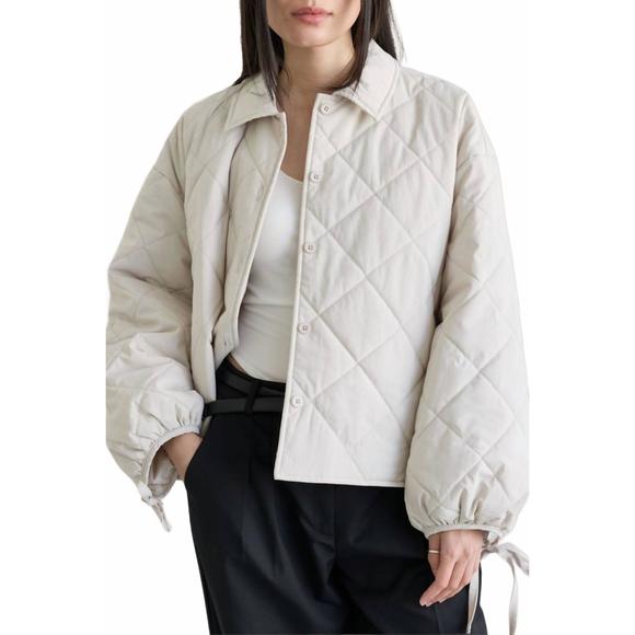 NEW MOD REF tie sleeve quilted long sleeve jacket in bone - Picture 1 of 6